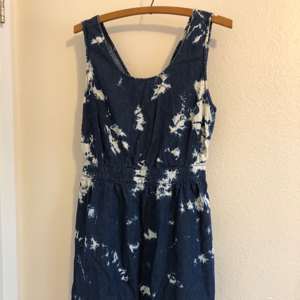 Tie dye denim cut out back short dress
